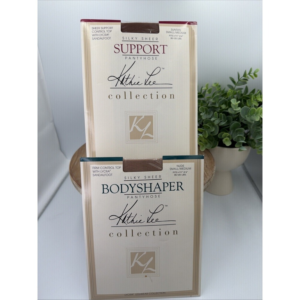 Kathie Lee Body Shaper Pantyhose Control Top Sandalfoot Nude & Suntan 2 Pkgs S/M